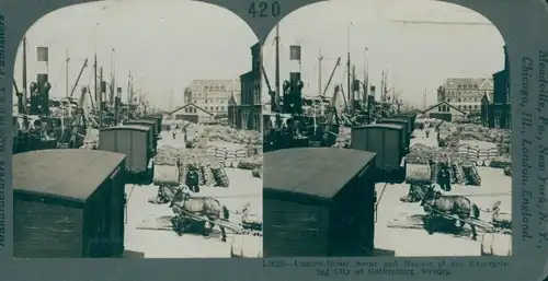 Stereo Ak Göteborg Schweden, Custom House scene and Harbor, Hafen, Zollhaus