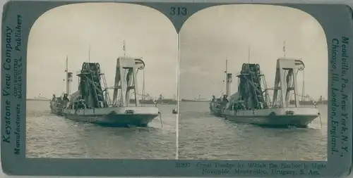 Stereo Ak Montevideo Uruguay, Dredging the Harbor, Baggerschiff im Hafen