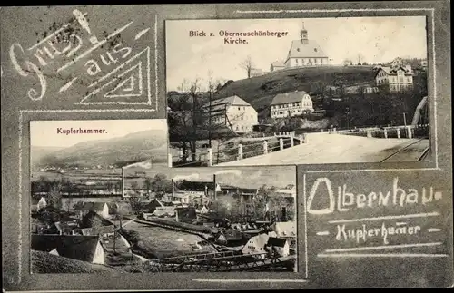 Ak Oberneuschönberg Olbernhau im Erzgebirge, Kirche, Kupferhammer, Panorama