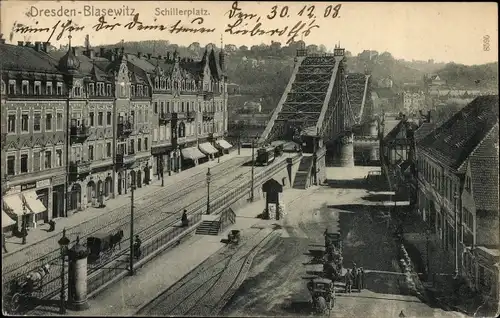 Ak Dresden Blasewitz, Schillerplatz, Blaues Wunder, Brücke