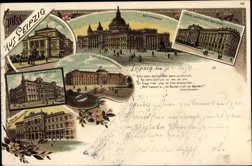 Litho Leipzig in Sachsen, Reichsgericht, Universitätsbibliothek, Kunstakademie, Gewerbeschule