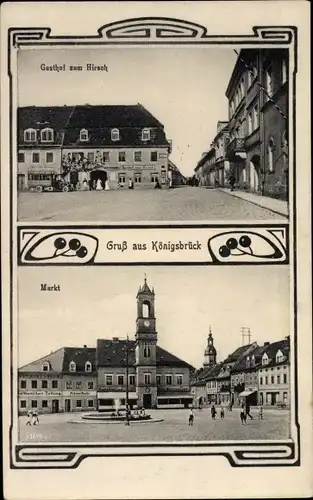 Passepartout Ak Königsbrück in der Oberlausitz, Gasthof zum Hirsch, Markt