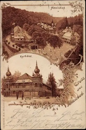 Litho Alexisbad Harzgerode am Harz, Ortspartie, Kurhotel