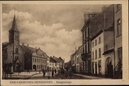 Ak Hünshoven Geilenkirchen in Nordrhein Westfalen, Hauptstraße, Kirche