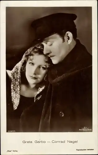 Ak Schauspieler Conrad Nagel und Greta Garbo, Portrait