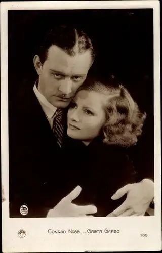 Ak Schauspielerin Greta Garbo, Schauspieler Konrad Nagel, Portrait
