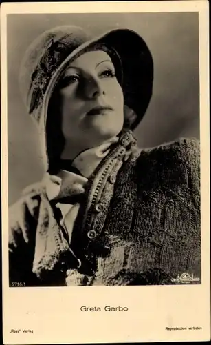 Ak Schauspielerin Greta Garbo, Damenhut, Ross 571/6