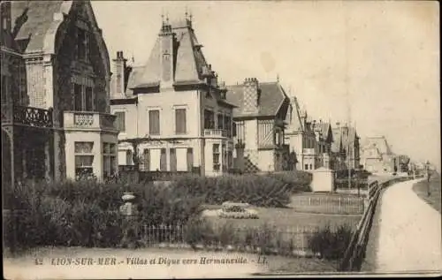 Ak Lion sur Mer Calvados, Villas et Digue vers Hermanville