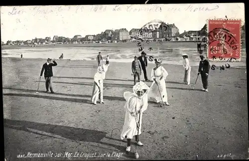 Ak Hermanville sur Mer Calvados, Le Croquet sur la Plage