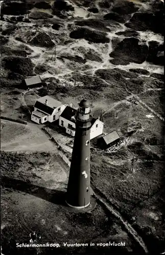 Ak Schiermonnikoog Friesland Niederlande, Vuurtoren in vogelvlucht