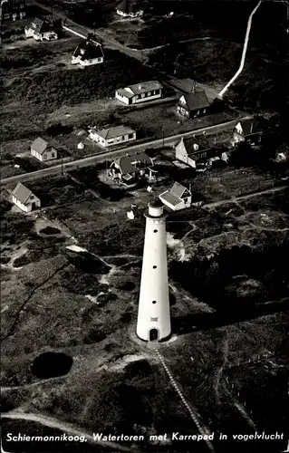 Ak Schiermonnikoog Friesland Niederlande, Watertoren, Karrepad, Vogelvlucht