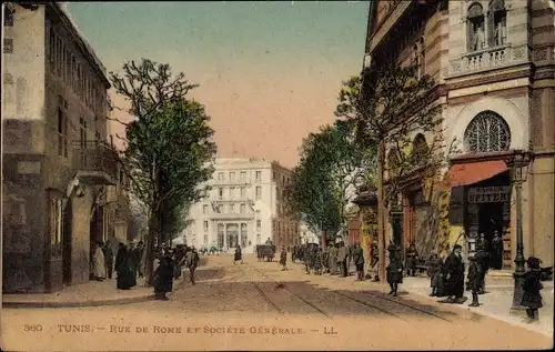 Ak Tunis Tunesien, Rue de Rome et Societe Generale