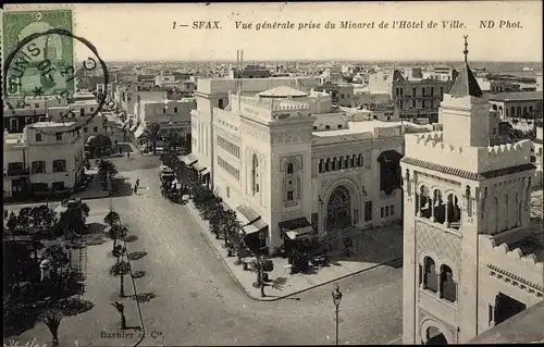 Ak Sfax Tunesien, Vue generale prise du Minaret de l'Hotel de Ville