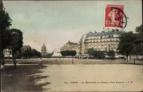 Ak Paris VII, Le Monument de Pasteur, Place Breteuil
