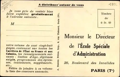 Ak Paris VII., L'École Spéciale d'Administration, Boulevard des Invalides 28