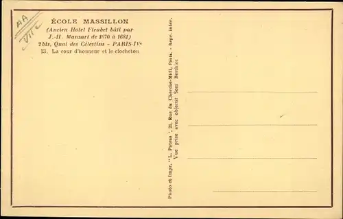 Ak Paris VII., Ecole Massillon, La cour d'honneur et le clocheton