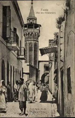 Ak Tunis Tunesien, Rue des Teinturiers, Minarett