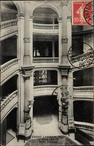 Ak Paris, Siège central du Crédit Lyonnais, Le Grand Escalier, Boulevard des Italiens