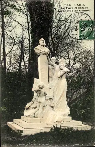 Ak Paris VIII, Parc Monceau, Statue de Gounod