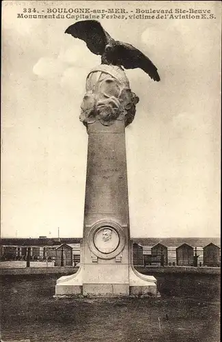 Ak Boulogne sur Mer Pas de Calais, Boulevard Ste. Beuve, Monument du Capitaine Ferber