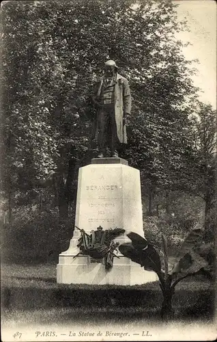 Ak Paris III, Square du Temple, Statue de Béranger