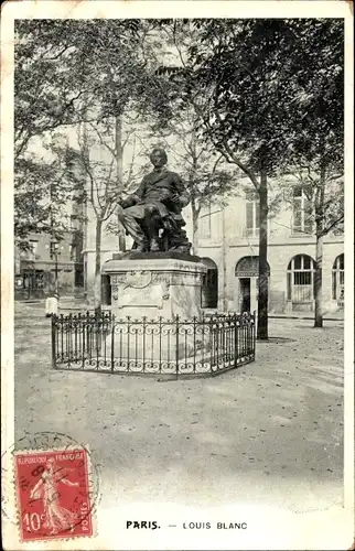 Ak Paris V, Square Monge, Square Paul Langevin, Statue Louis Blanc
