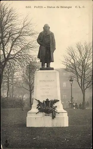 Ak Paris III, Square du Temple, Statue de Béranger