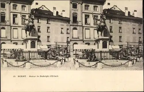 Stereo Ak Bern Stadt Schweiz, Statue de Rodolph d'Erlach