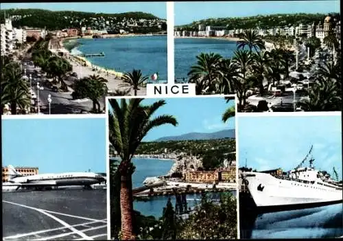 Ak Nice Nizza Alpes Maritimes, Flughafen, Fährschiff, Promenade, Teilansicht