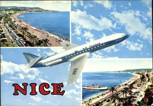 Ak Nice Nizza Alpes Maritimes, Teilansicht, Luftbild, Air France im Flug