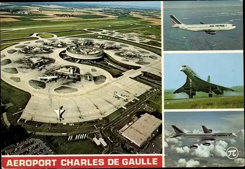 Ak Roissy en France Val d’Oise, Flughafen Charles de Gaulle, Concorde, Airbus A300 B2, Boeing 747