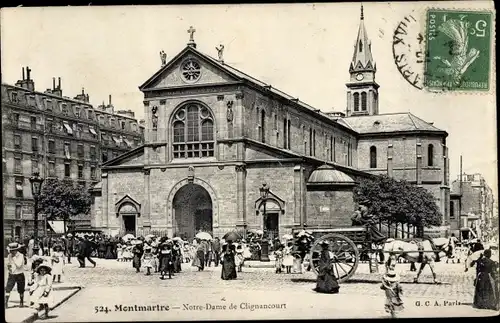 Ak Paris XVIII., Montmartre, eglise Notre Dame de Clignancourt, carrefour