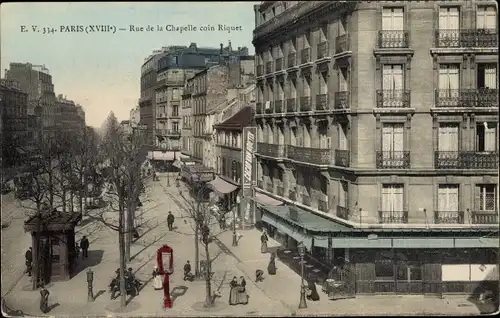 Ak Paris XVIII. Buttes-Montmartre, Rue de la Chapelle coin Riquet