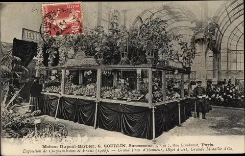 Ak Paris I. Arrondissement Louvre, Exposition de Chrysanthemes et Fruits 1908