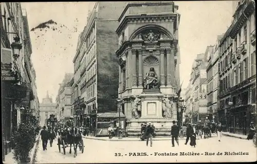 Ak Paris I. Arrondissement Louvre, Fontaine Moliere, Rue de Richelieu