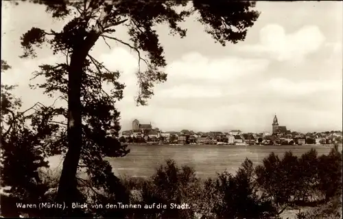 Ak Waren an der Müritz, Blick von den Tannen auf die Stadt