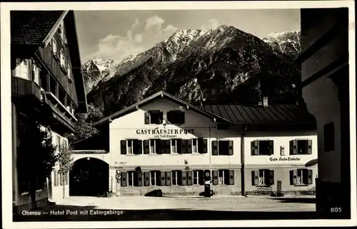 Ak Oberau in Oberbayern, Hotel Post mit Estergebirge