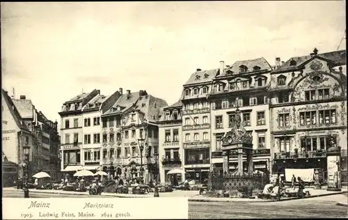 Ak Mainz in Rheinland Pfalz, Marktplatz, Geschäfte