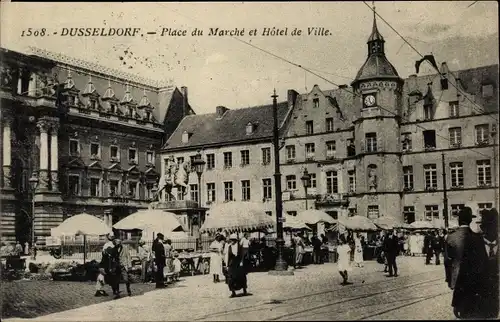 Ak Düsseldorf, Place du Marché, Hôtel de Ville, Marktplatz und Rathaus