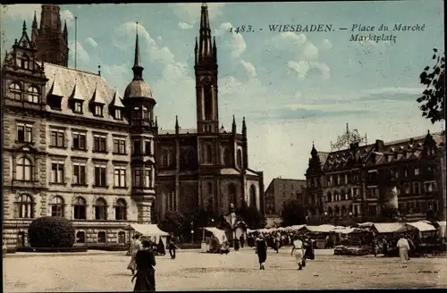 Ak Wiesbaden in Hessen, Marktplatz