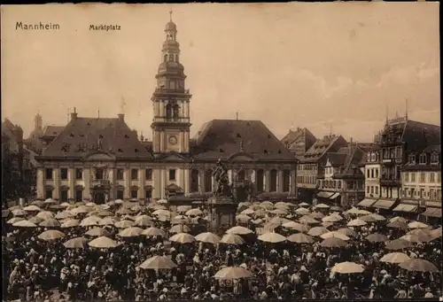 Ak Mannheim in Baden Württemberg, Blick auf den Marktplatz, Stände