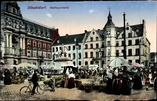 Ak Düsseldorf am Rhein, Rathausmarkt