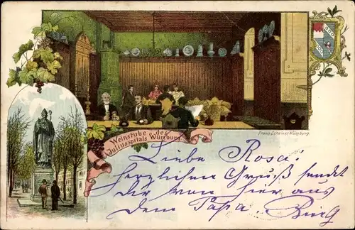 Litho Würzburg am Main Unterfranken, Weinstube des Juliusspitals