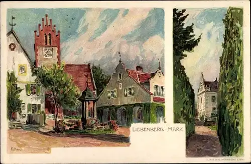 Künstler Ak PePino, Liebenberg Löwenberger Land Brandenburg, Ortspartie