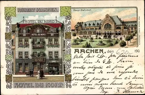 Ak Aachen in Nordrhein Westfalen, Hauptbahnhof, Hotel du Nord