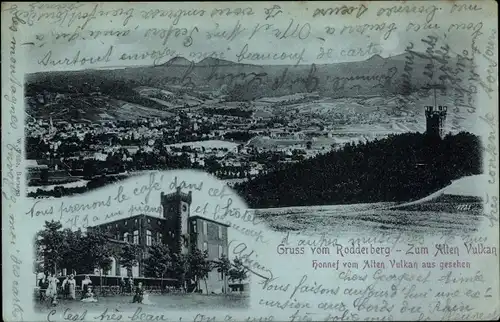 Mondschein Litho Rolandswerth am Rhein Remagen, Rodderberg, Honnef vom alten Vulkan gesehen