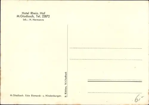 Ak Mönchengladbach Nordrhein Westfalen, Hotel Rheinischer Hof, Inh. H. Hermanns