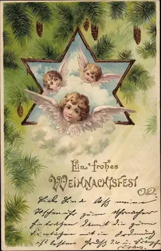 Präge Litho Glückwunsch, Weihnachten, Engel, Tannenzapfen
