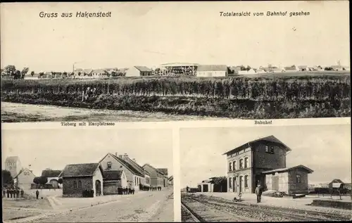 Ak Hakenstedt Erxleben Sachsen Anhalt, Totalansicht, Bahnhof Gleisseite, Tieberg mit Hauptstraße