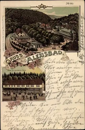 Litho Alexisbad Harzgerode am Harz, Hotel zur goldenen Rose